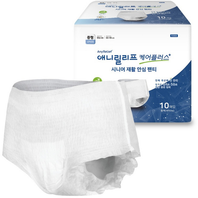 애니릴리프 케어플러스 팬티형 재활안심 성인용 기저귀 80매(10매X8팩), 중형, 8세트, 10매입