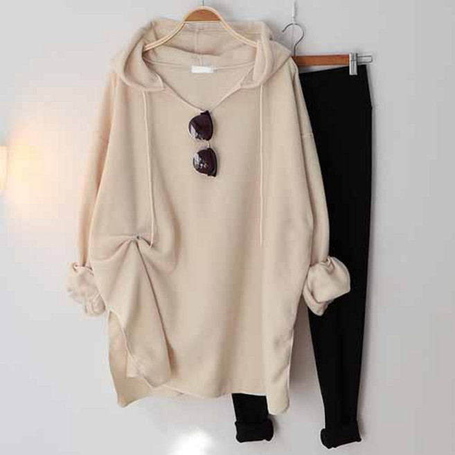 스카이코코 여성 기모 긴팔 티셔츠 로코 후드 롱티