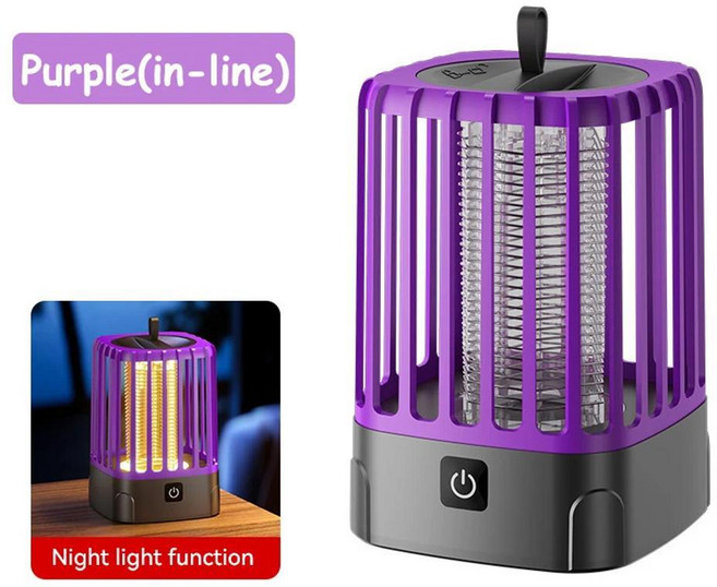 샤오미 모기퇴치기 전기살충기 가정용 업소용 해충 벌레 포충기 전기 충격 모기 살해 빛 야외 Campe 휴대용 USB 잡기 실내 구충제, Purplein-line