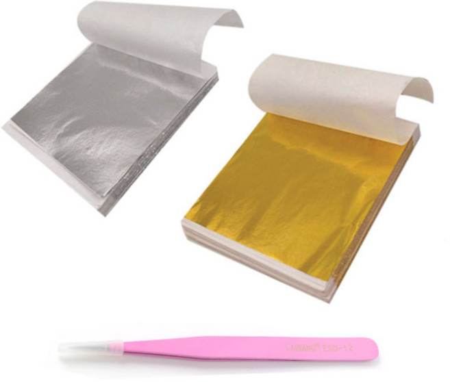 공예용 금박지 100매+공예용 은박지 100매+정밀 핀셋, 1개