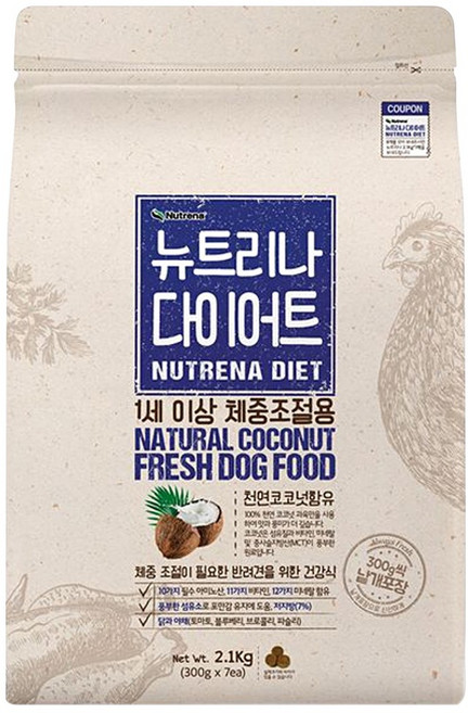 뉴트리나 어덜트 곡물 다이어트 애견사료, 닭, 2.1kg, 1개