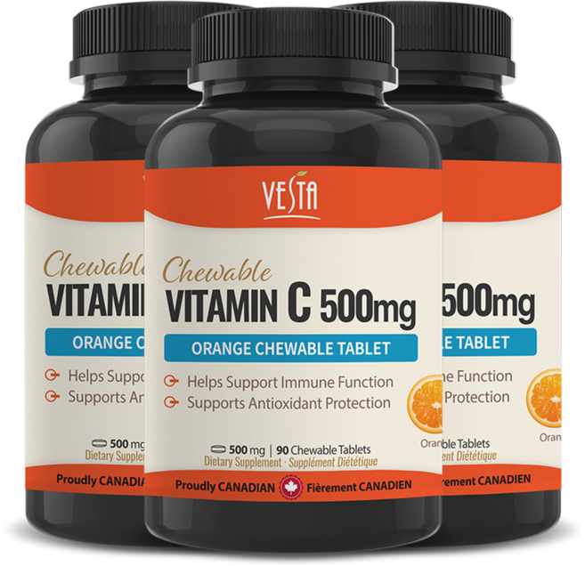 [캐나다본사 빠른직구] 츄어블 비타민C 500mg 90정 상큼한 오렌지맛 고함량 씹어먹는 비타민, 3개