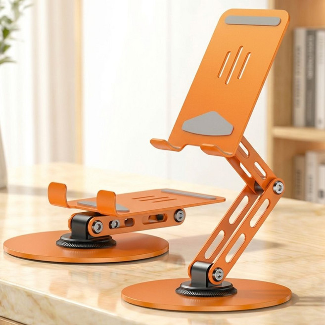 에브리센스 풀메탈 3단 접이식 탁상용 핸드폰 태블릿 거치대, 1개, 오렌지, ESR-101