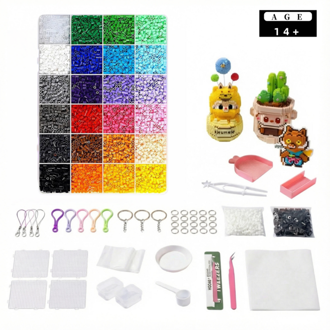 컬러비즈24/48/72/96/120색 컬러비즈세트 풀세트 구성 컬러비즈열쇠고리 컬러비즈집게 수납 상자 세트(호화 세트 당신의 DIY 창작 욕구를 충족시킵니다), 24색, 1개