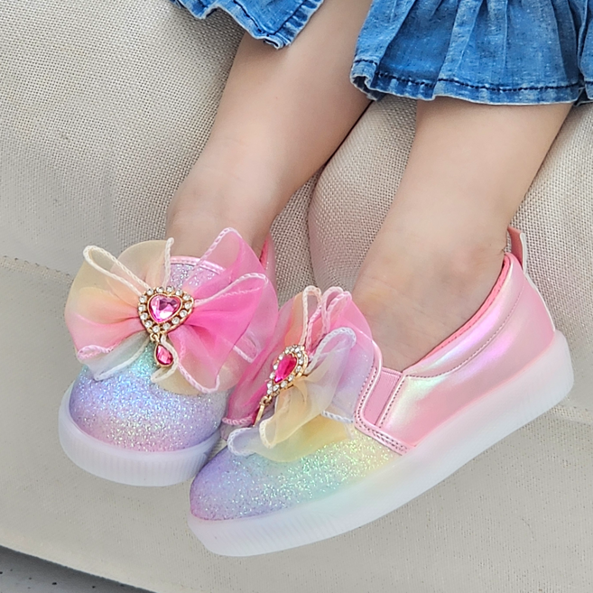 프롬베베 여아용 해리 무지개 LED 운동화 슬립온