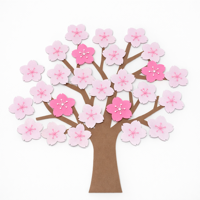 벚꽃6p 대형벚꽃나무 큰나무장식 벗꽃장식 펠트장식 유치원 어린이집교실 환경꾸미기, 핑크벗꽃