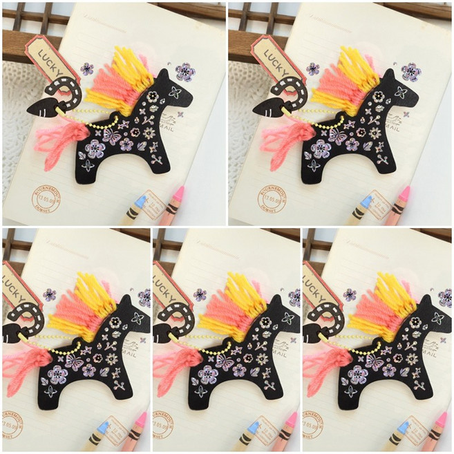 우드 말 키링 만들기 5세트 자개스티커포함 말키트 미술놀이 우드아트 가방 열쇠고리 새해선물 미술수업 체험활동, 말키링(자개스티커포함)5세트, 1개