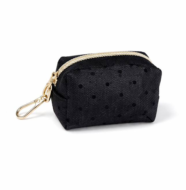 비세이 강아지 배변봉투 케이스 에티켓 파우치 키링형 풉백 메쉬 미니 파우치, 1개, 1개입, 도트 블랙