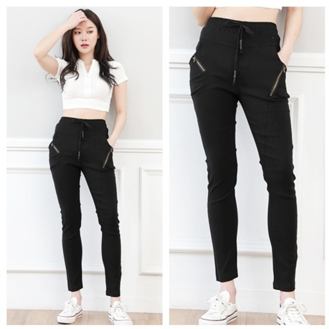 [오지다] 여성용 더블지퍼 극강스판 배기팬츠