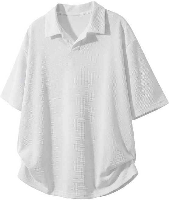 POMTOR 남성 폴로 반팔 티셔츠 텍스처 원단 오픈카라 루즈핏 빅사이즈 여름 데일리