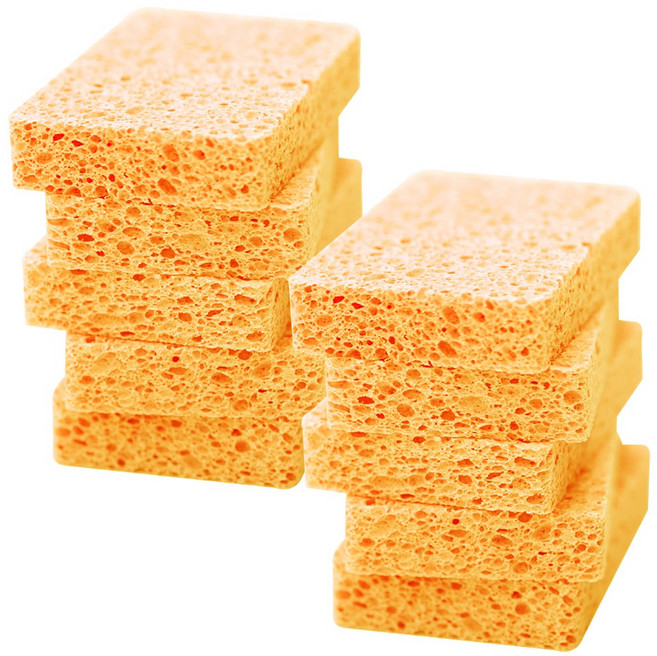 엠피가드 무흠집 드라이 천연 셀룰로스 주방 친환경 펄프 수세미 스펀지, 오렌지, 10개, 1세트