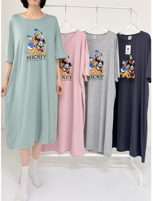 디즈니 미키마우스 반팔 빅사이즈 홈웨어 캐릭터 롱원피스