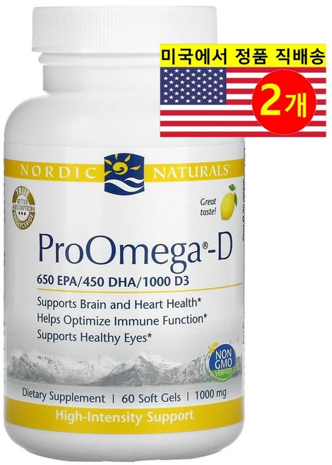 Nordic Naturals 노르딕 네추럴스 프로오메가-D 1000mg 레몬향, 60정, 2개 - 쿠팡