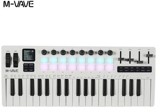 M-VAVE SMK-37 PRO USB MIDI 컨트롤러 (16개 RGB 패드 및 8개 노브 포함)는 Windows Mac iOS Android 소프, 01 white