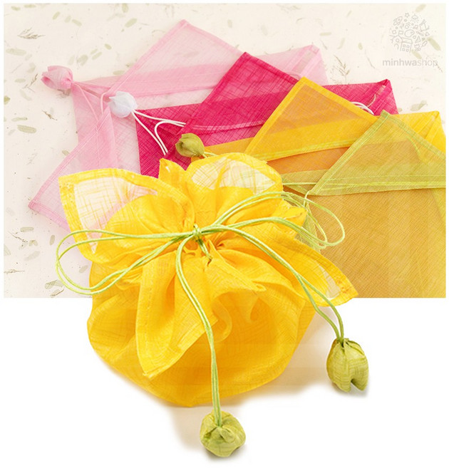 민화샵 전통 무지 모시 방울끈 복주머니 보자기 23.5 x 32cm, 초록