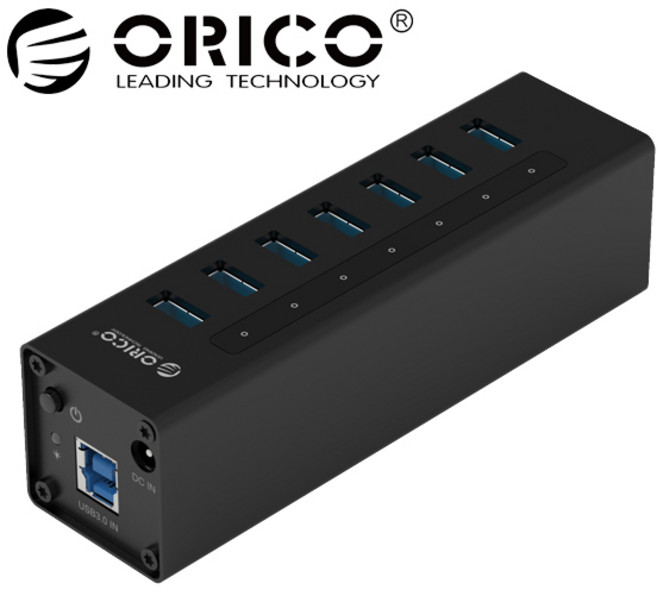 [ORICO 무료배송] 오리코 A3H7 (실버) 유전원 7포트 (아답터 포함), 블랙, 1개