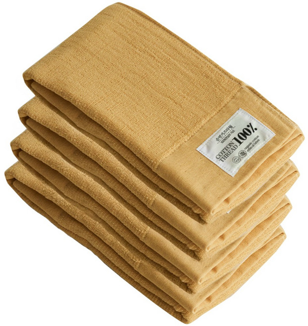 순면 거즈 천연수건 면100% 유아 가족 세면수건, 4개, 옐로우