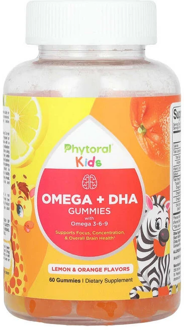 Phytoral 어린이용 오메가 + DHA 구미젤리 오메가3-6-9 함유 레몬 & 오렌지 구미젤리 60개 NCA-77073, 1개 - 쿠팡