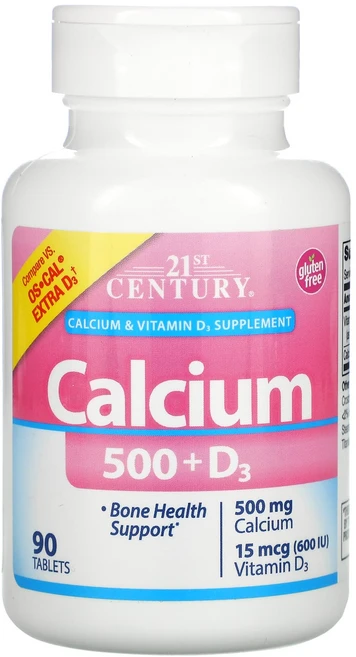 21st Century 칼슘 500 + D3 15mcg(600IU) 90정, 1개 - 쿠팡
