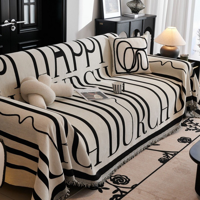 Pogeuni 레터링 사계절 다용도 쇼파커버 2인용3인용4인용쇼파커버, 1개, 화이트