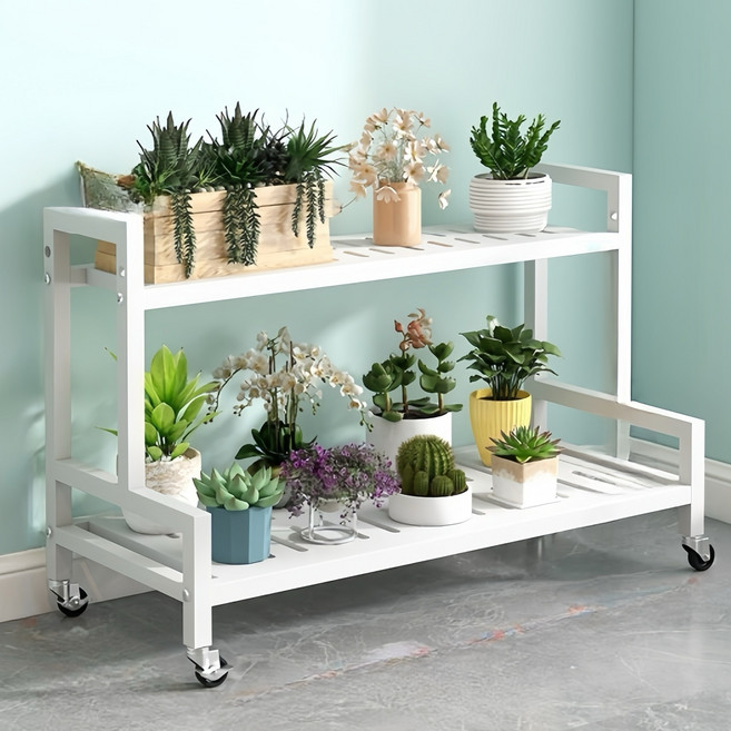 DP동봉국제무역 화분진열대 이동식 정리 선반 스텝형 대형 다용도 실내 베란다, 2단, 화이트 80cm