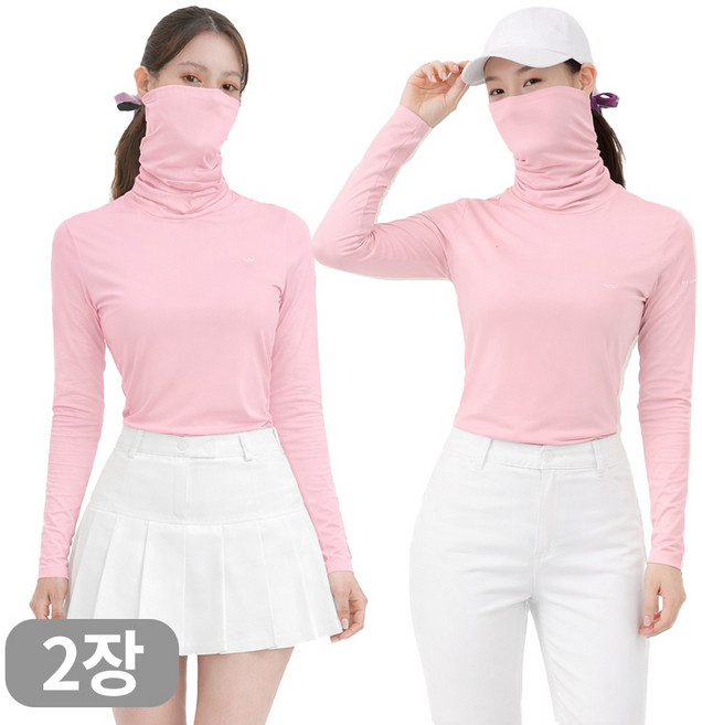 아소트 스포츠 아웃도어 프리미엄 골프이너 쿨링 여성 마스크 일체형 긴팔 티셔츠 2장세트