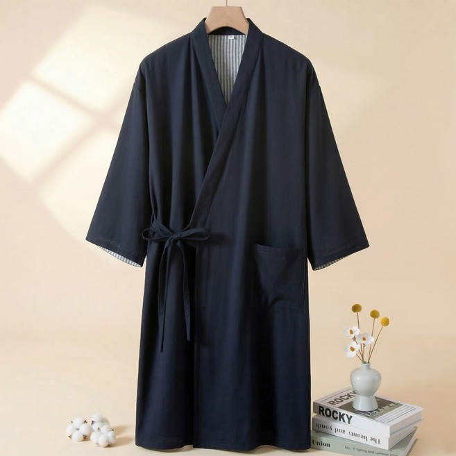 로리돌스 빅사이즈 남성 유카타 홈웨어. 네이비 베이직 로브 가운 남자 홈웨어 파자마세트