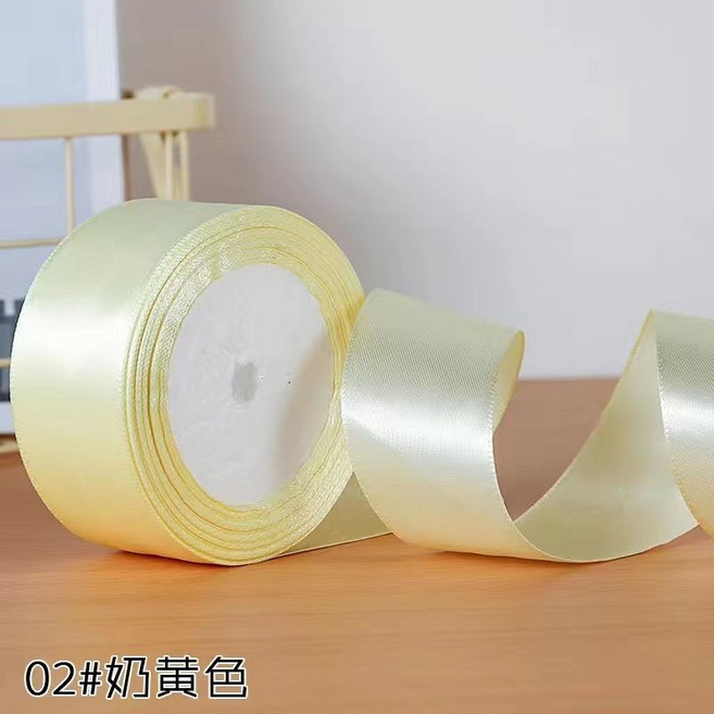 手工玫瑰花緞帶 綢帶 蛋糕盒禮品包裝絲帶 結婚裝飾彩帶, 02#奶黃, 1個