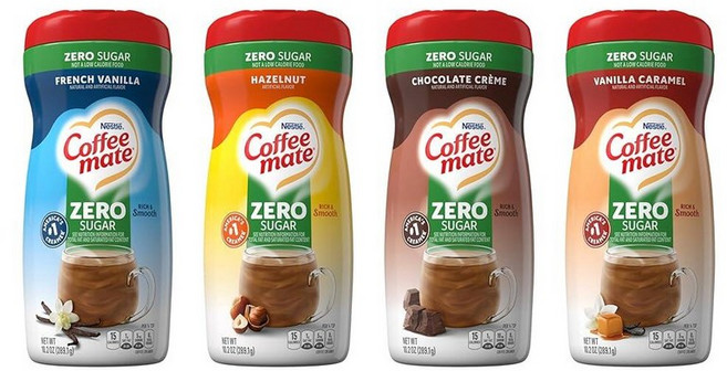 Coffee mate Zero Sugar Flavored Creamer 4팩 버라이어티 팩 (299.5ml(10.5온스) 병) - 바닐라 캐러멜 헤이즐넛 프렌치 바닐라 초, Coffee mate Zero Sugar Flavore
