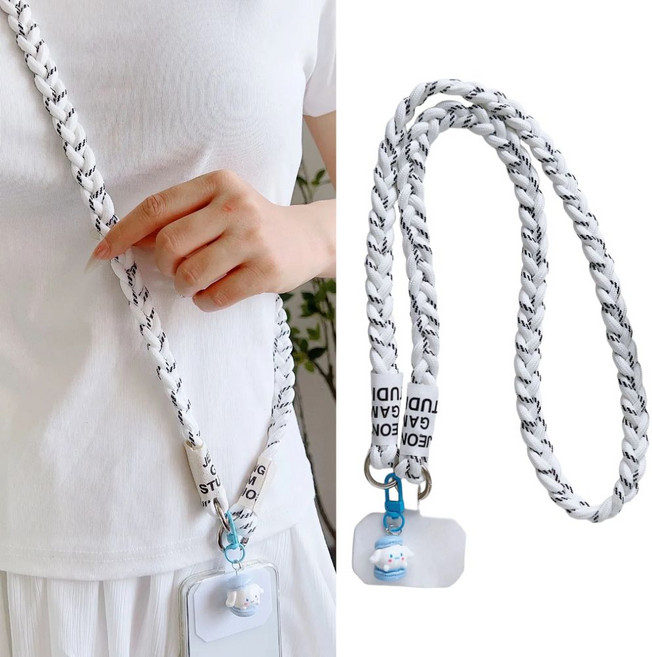 두리안나 어깨가 아프지 않는 휴대폰 스트랩 로프 목걸이줄(잘안찢어지는 옥스포드 태그홀더), 1개, 화이트