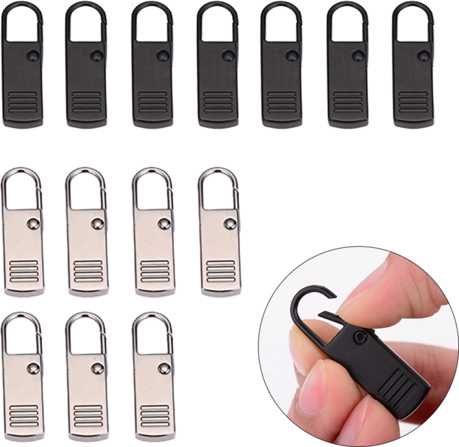 루니바 원터치 만능 지퍼 고리 14p 세트, 14개, 검은색7은색7