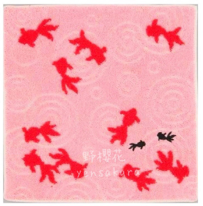 野櫻花 yensakura 日本和風大正浪漫棉質小方巾手帕, 1個, 金魚