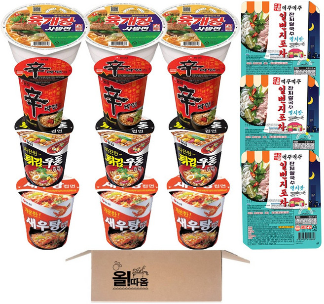농심 소컵라면12개+먹꾸먹꾸 쌀국수3개 기획세트 (육개장사발3+신라면3+튀김우동3+새우탕3+먹꾸먹꾸 일번지포차 멸치맛 잔치쌀국수3)
