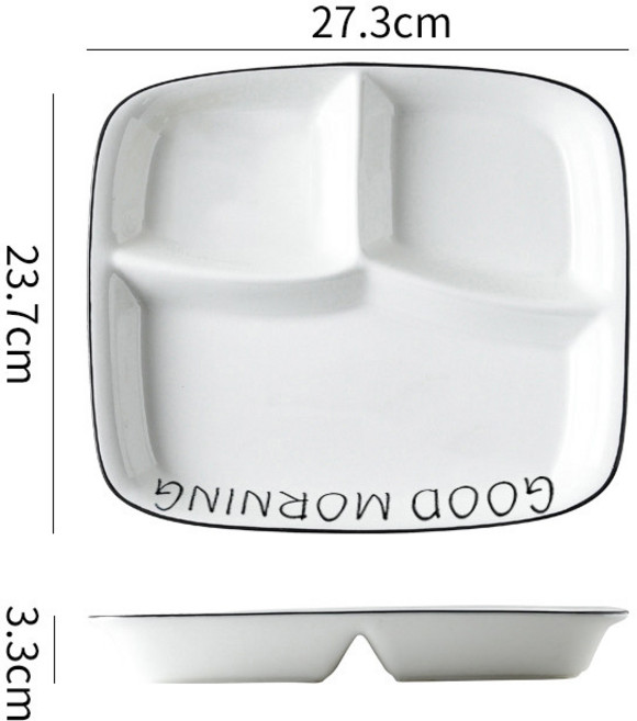 다이어트 1인용 세라믹 분할식판 / 체중조절 나눔접시 / 칼로리 컨트롤 그릇 / 아침식사 도시락 접시, 굿모닝 (Good Morning), 1개