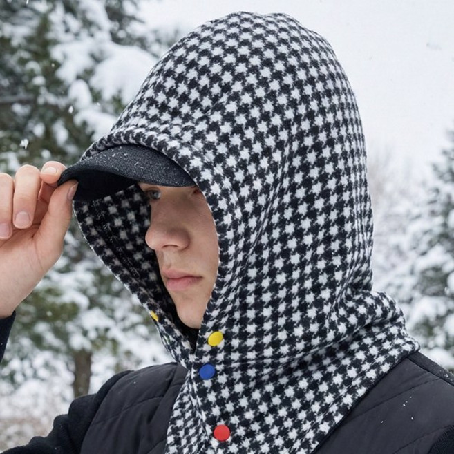 (국산) 동계 폴리 방한용 후드망토-기모 방한망토 남여공용- 스포츠 파크 골프모자 등산 자전거 오토바이 운동 겨울후드, 검정자글이, 1개