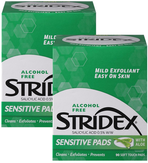 Stridex 센스티브 패드 90매x2통 핌플 모공 각질 블랙헤드 피지제거 클렌징티슈, 90매입, 2개