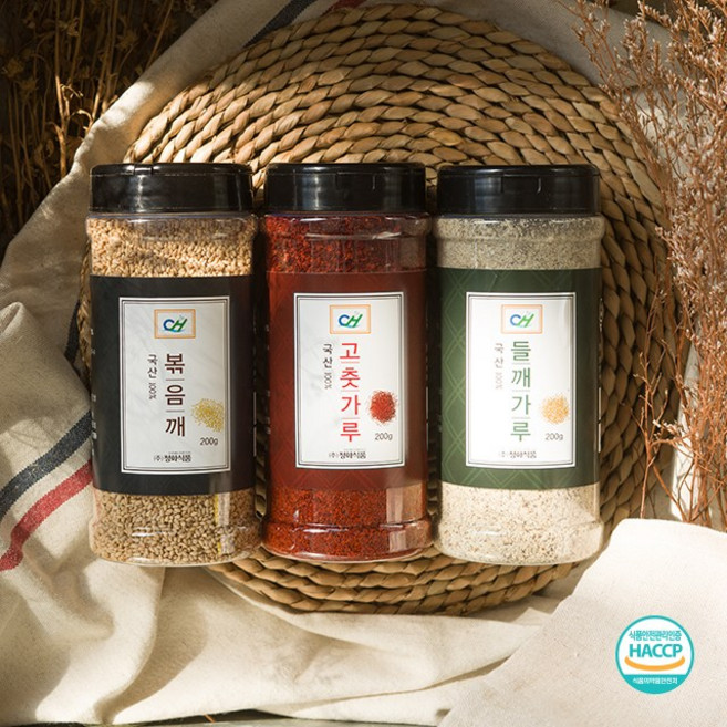 청화 양념세트 3종 200mg 고춧가루 들깨가루 볶음깨 상상래시피, 200g, 1개