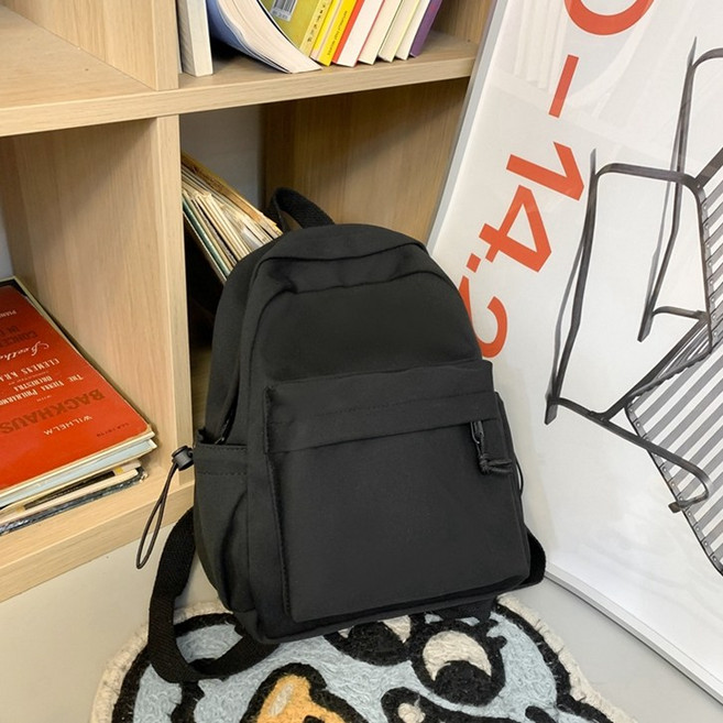 防潑水尼龍小型後背包, 黑色