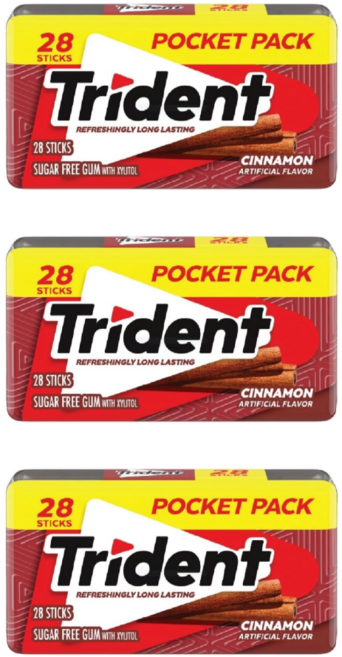 트라이던트 무설탕 자일리톨 껌 시나몬, 26.6g, 3개