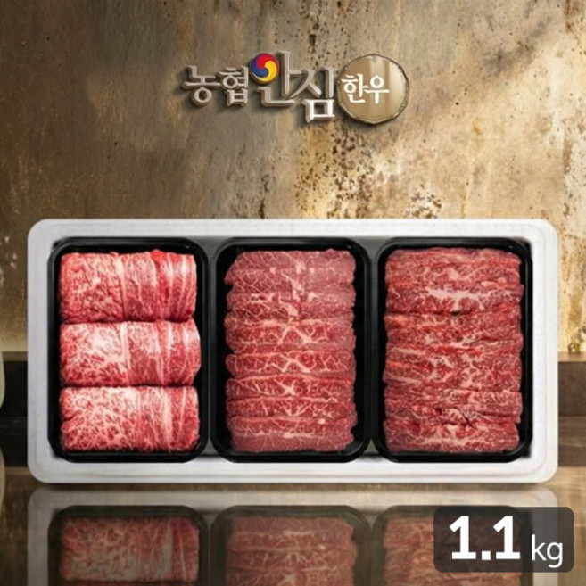 농협안심한우 달빛1호 한우등심/부채살/치마살 선물세트 1.1kg(냉장/1등급), 1.1kg, 1세트