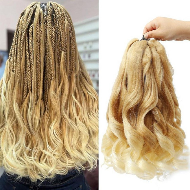 French Curl Braiding Hair 8 Packs 14 Inch Loose Wavy Bouncy Braiding Hair Pre Stretched 60g/Pack S, T27/613#, 12인치(8개입 세트)