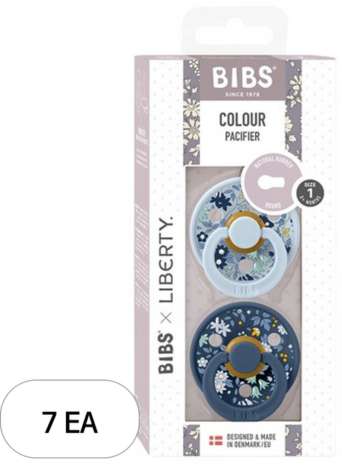 BIBS 유아용 리버티 컬러 고무 쪽쪽이 2p, 1단계(신생아~6개월), 카모마일론 베이비블루믹스(11012102), 7개