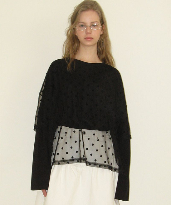 RONRON DOT SHEER LAYE레드 LONG SLEEVE 블랙
