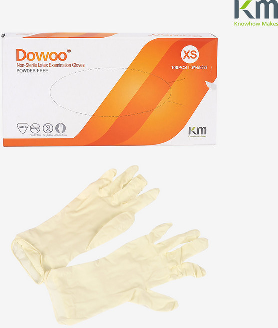 닥터엑스 케이엠헬스케어 Dowoo 진료용 라텍스 장갑 파우더프리 50쌍 KM Healthcare DOWOO Latex Powder Free Examination Glove, XS, 100개
