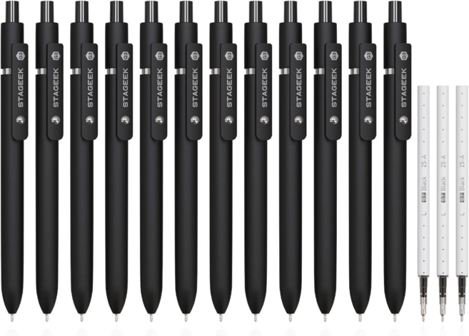 STAGEEK 블랙 젤 펜 스테이지크 볼펜, 검은색 12개