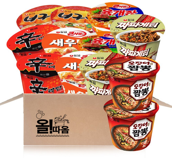 큰컵 신라면+새우탕+너구리+짜파+오짬+육개장x2개씩, 1개