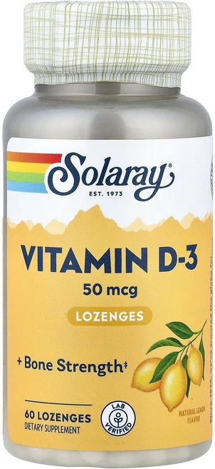 Solaray 비타민D-3 사탕 정제 천연 레몬 맛 50mcg 정제 60정 Solaray (솔라레이), Solaray, 비타민D-3 사탕 정제, 천연 레몬 맛, 1개 - 쿠팡