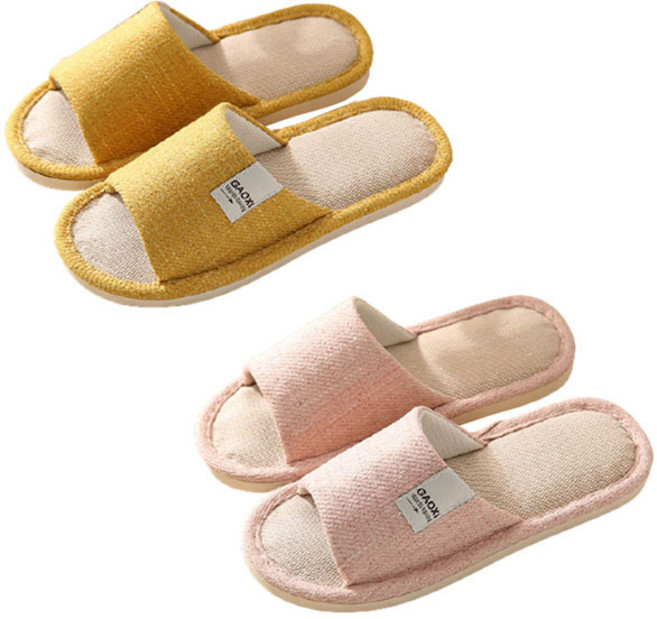 1+1 층간소음방지 발편한 커플 사무실실내슬리퍼 거실화 모던코지린넨슬리퍼, 1개, 크림핑크(여성), +엘로우(여성), 크림핑크(여성)
