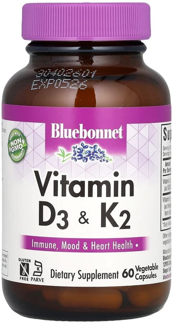 블루보넷 비타민 D3 앤 K2 60캡슐 Vitamin D3 & K2 콜레칼시페롤 메나퀴논, 60정, 1개 - 쿠팡