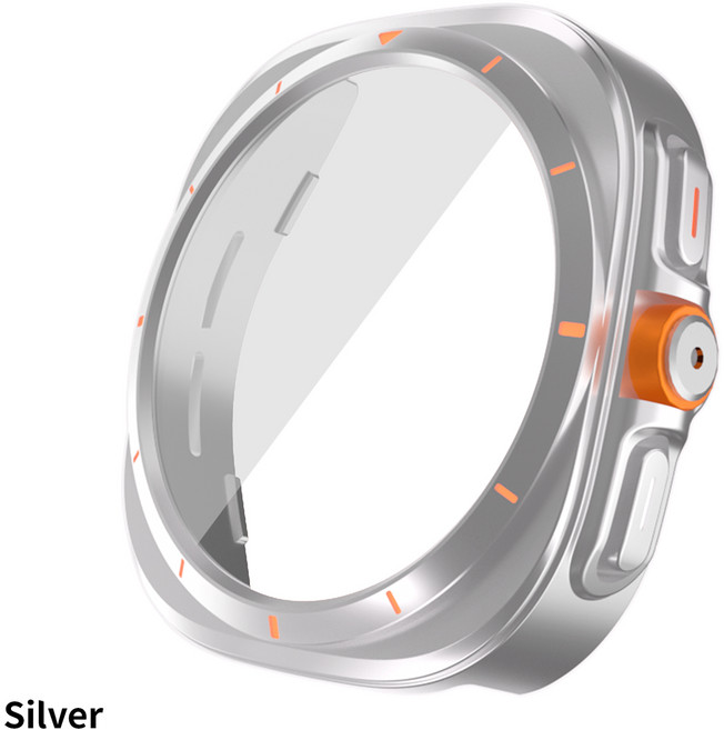 호환 갤럭시워치6 풀커버 케이스 강화유리 일체형 40mm 44mm, 실버, 1개